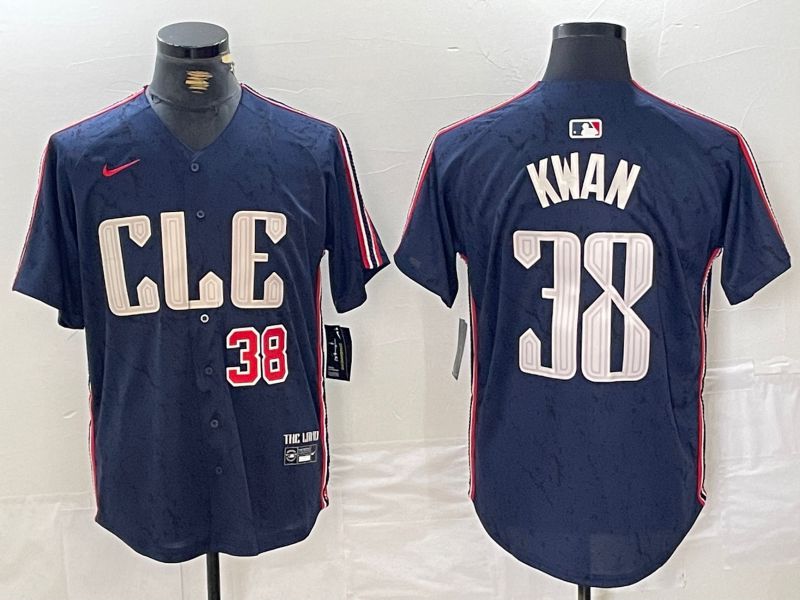Men Cleveland Indians 38 Kwan Blue City Edition Nike 2024 MLB Jersey style 3